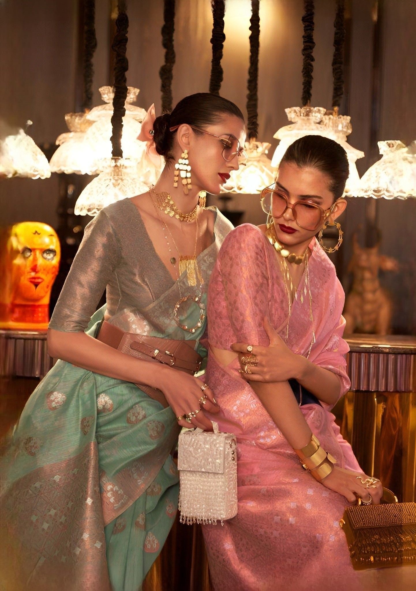 EKKTARA Saree For Women Pista Colour Linen Copper Zari Weaving Silk Saree With Unstitched Blouse