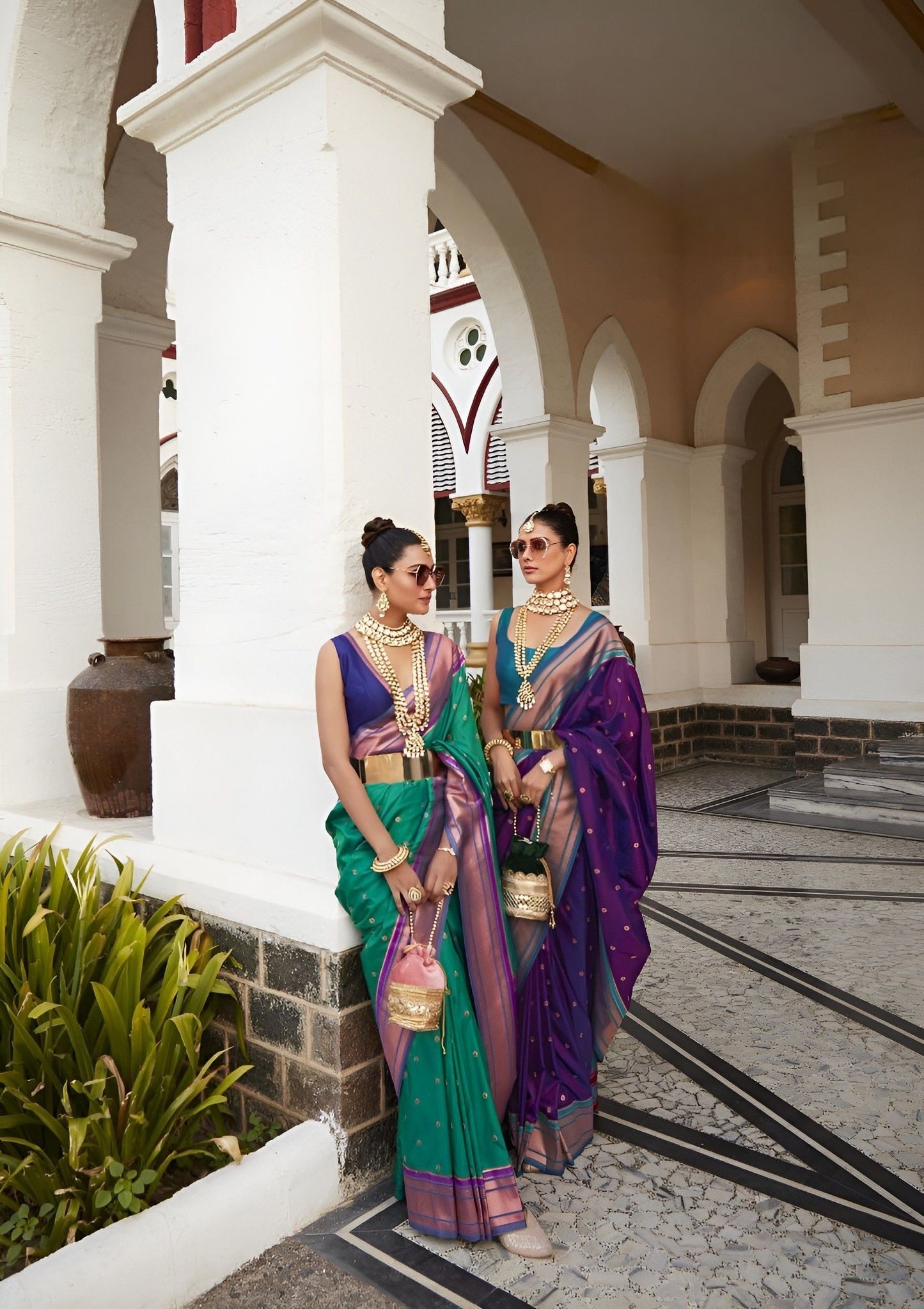 EKKTARA Saree For Women Purple Colour Peshwai Paithani Silk Saree With Unstitched Blouse