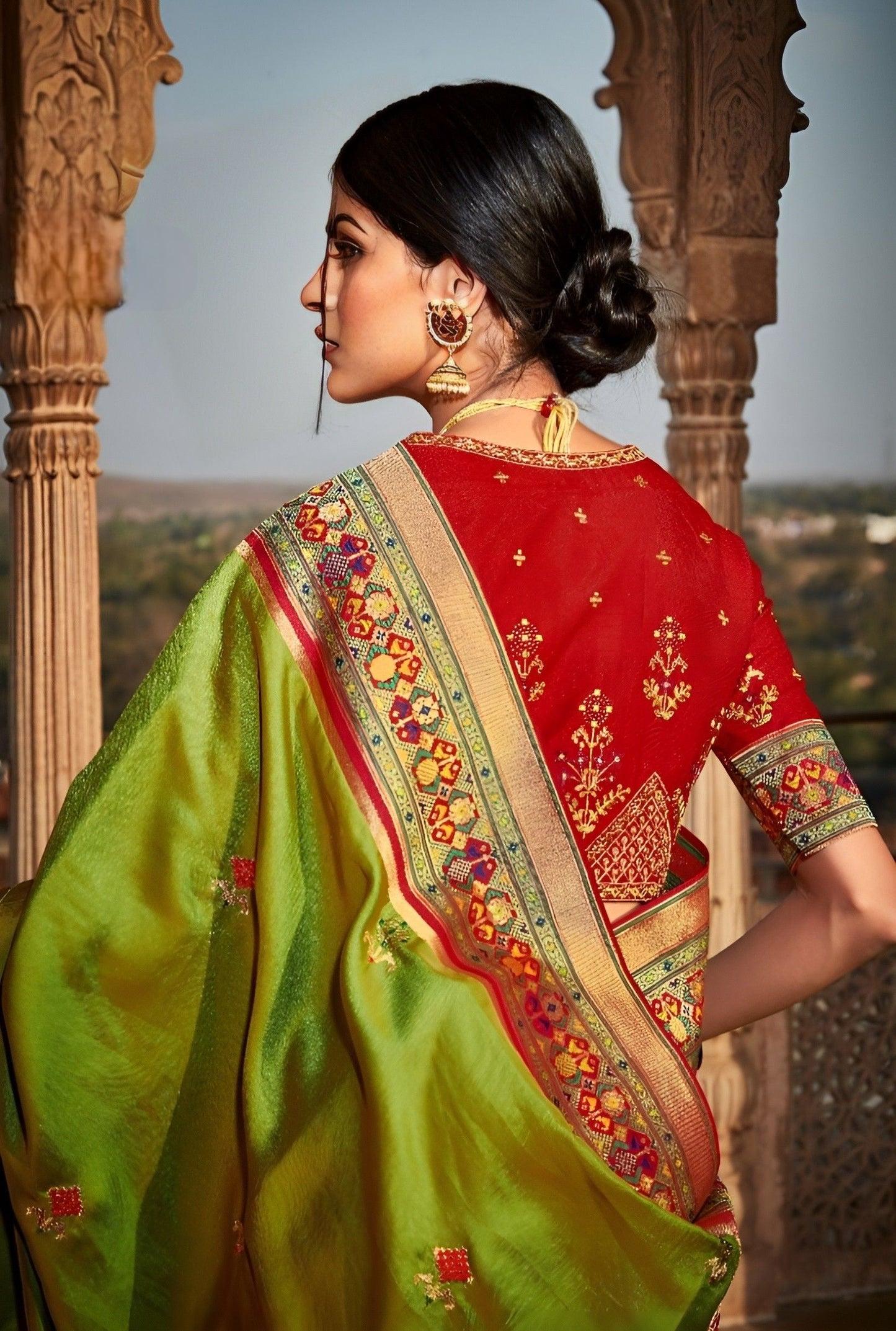 EKKTARA Saree For Women Pear Colour Designer Paithani Saree With Unstitched Designer Blouse