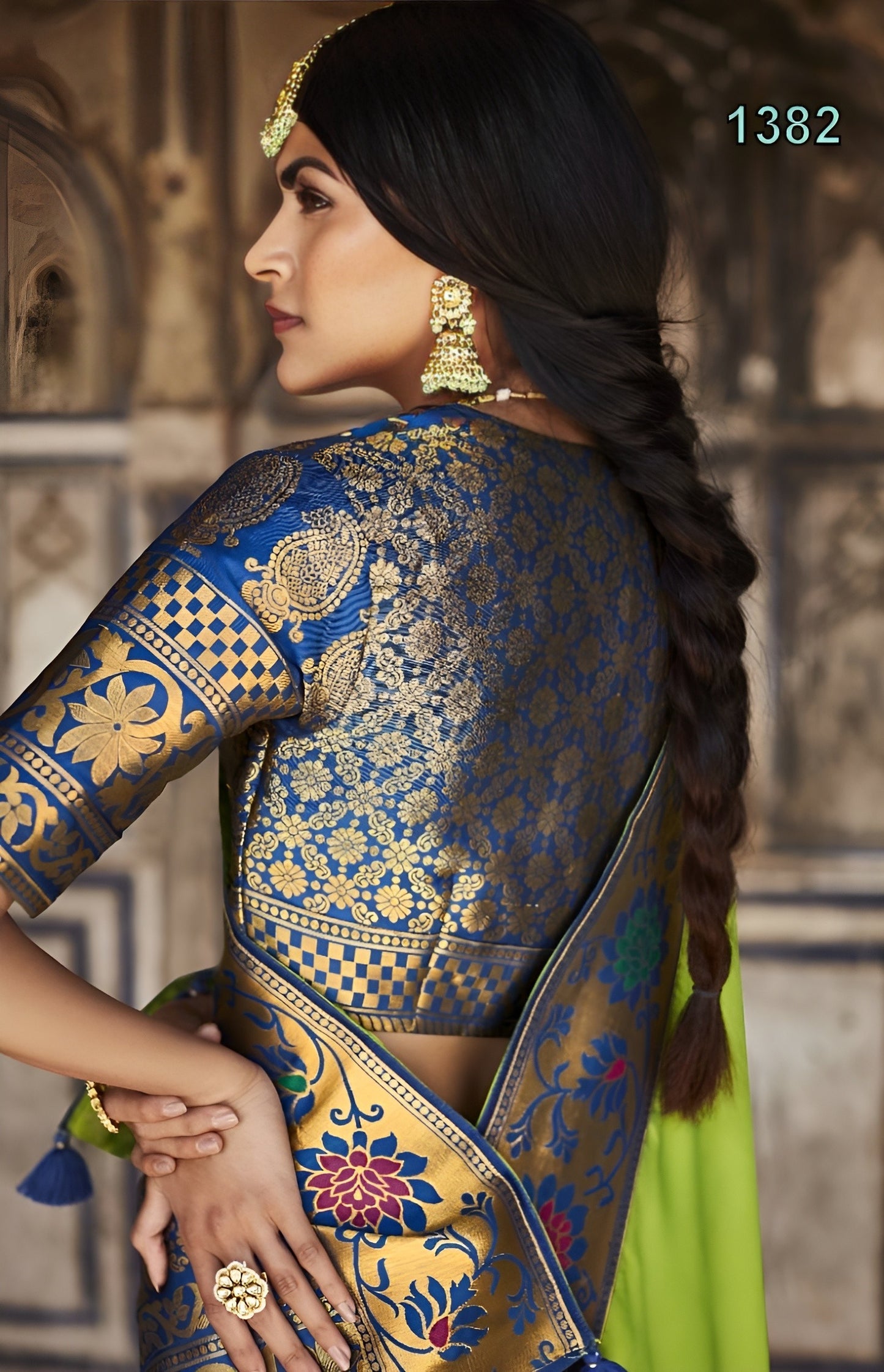 EKKTARA Saree For Women Lime Colour Designer Paithani Saree With Unstitched Designer Blouse