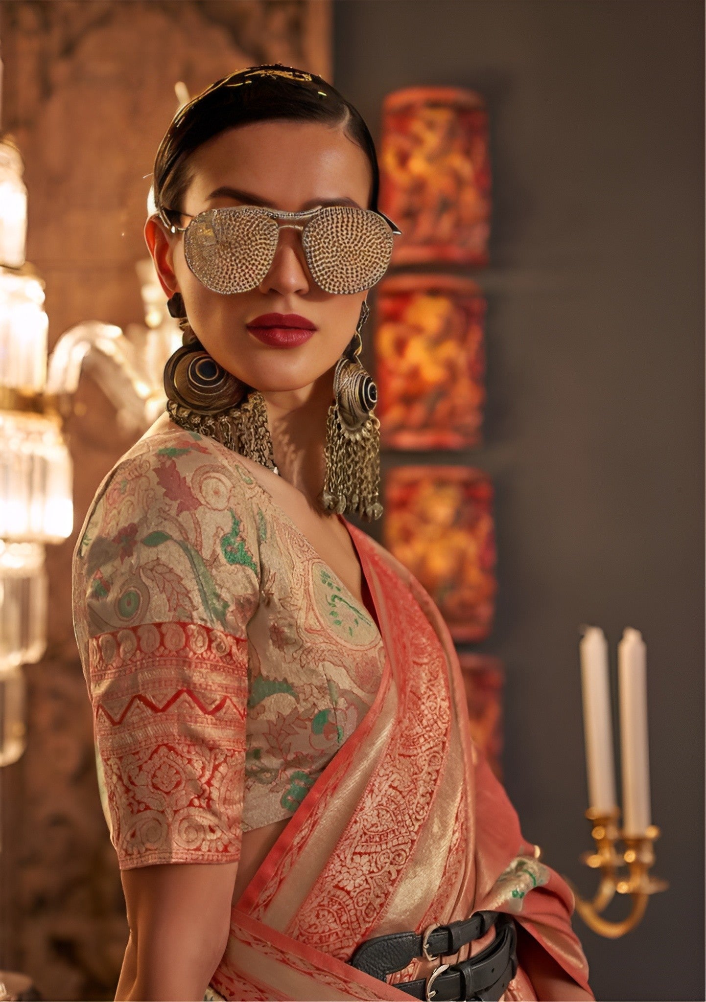 EKKTARA Saree For Women Light Orange Colour Silk Zari Weaving Saree With Unstitched Blouse