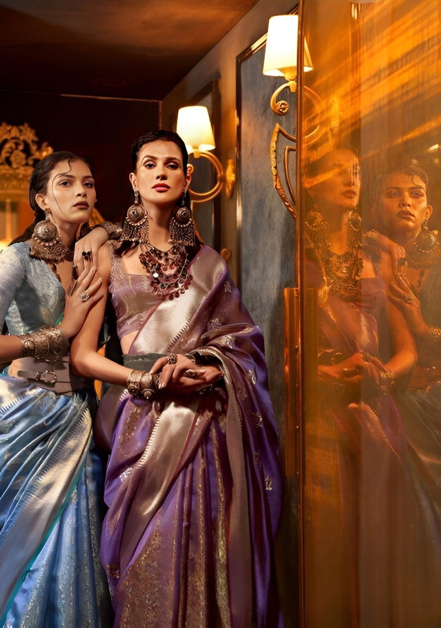 EKKTARA Saree For Women Purple Colour Two Organza Handloom Weaving Saree With Unstitched Blouse