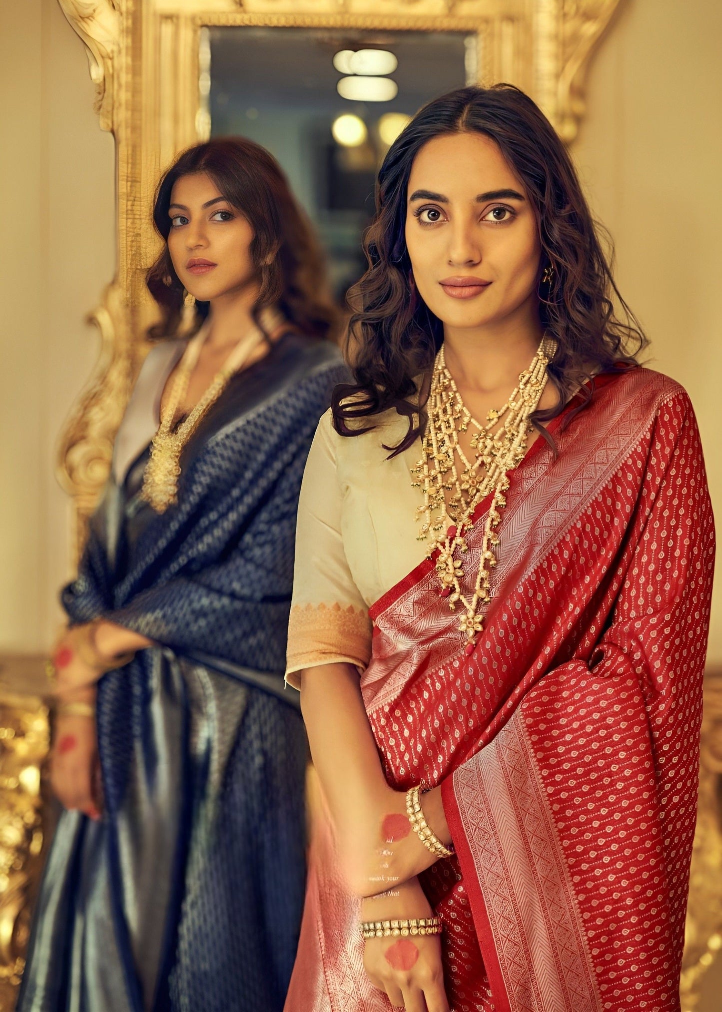 EKKTARA Saree For Women Red Colour Kanjivaram Zari Silk Saree With Unstitched Blouse