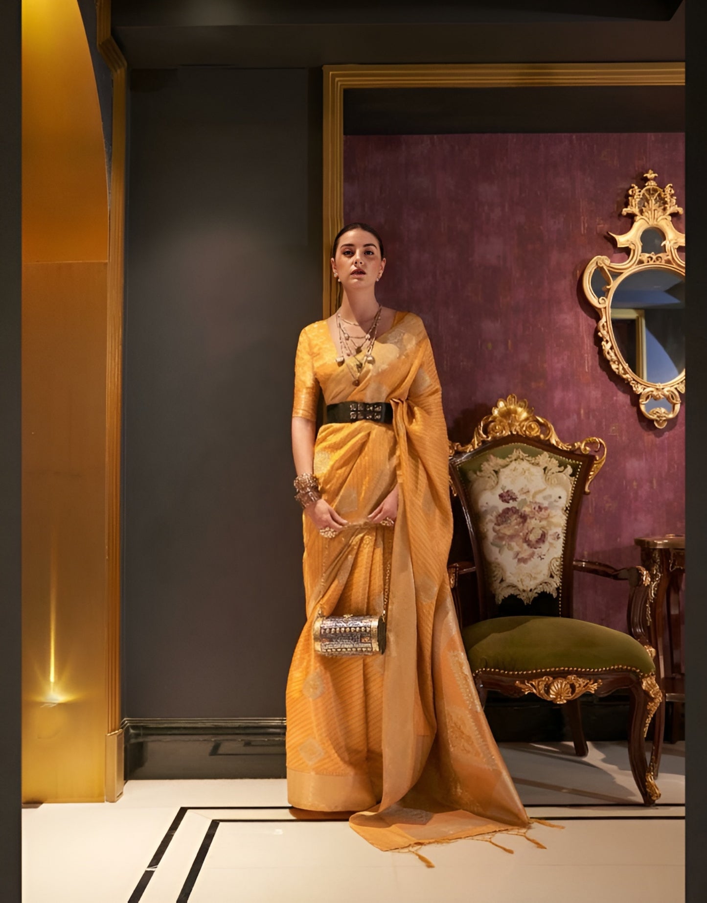 EKKTARA Saree For Women Yellow Colour Zari Banarasi Handloom Weaving Silk Saree With Unstitched Blouse