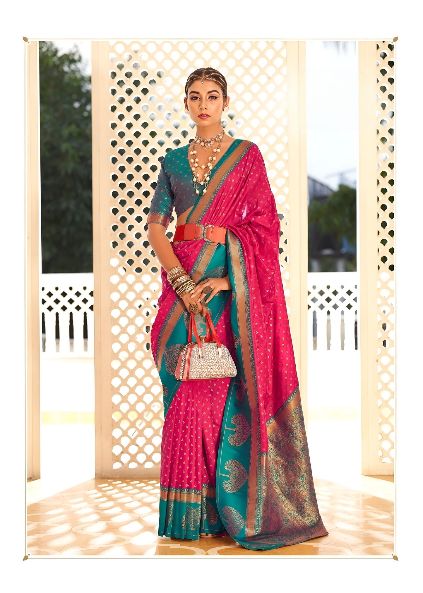 EKKTARA Saree For Women Pink Colour Banarasi Silk Saree With Unstitched Blouse