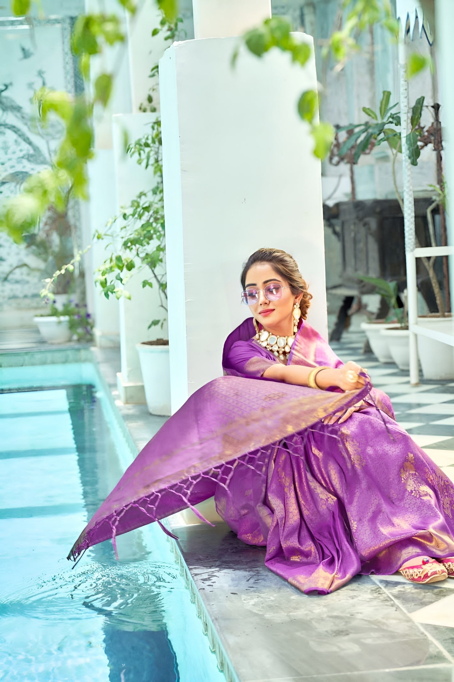 EKKTARA Saree For Women Orchid Colour Kanjivaram Silk Saree With Unstitched Blouse
