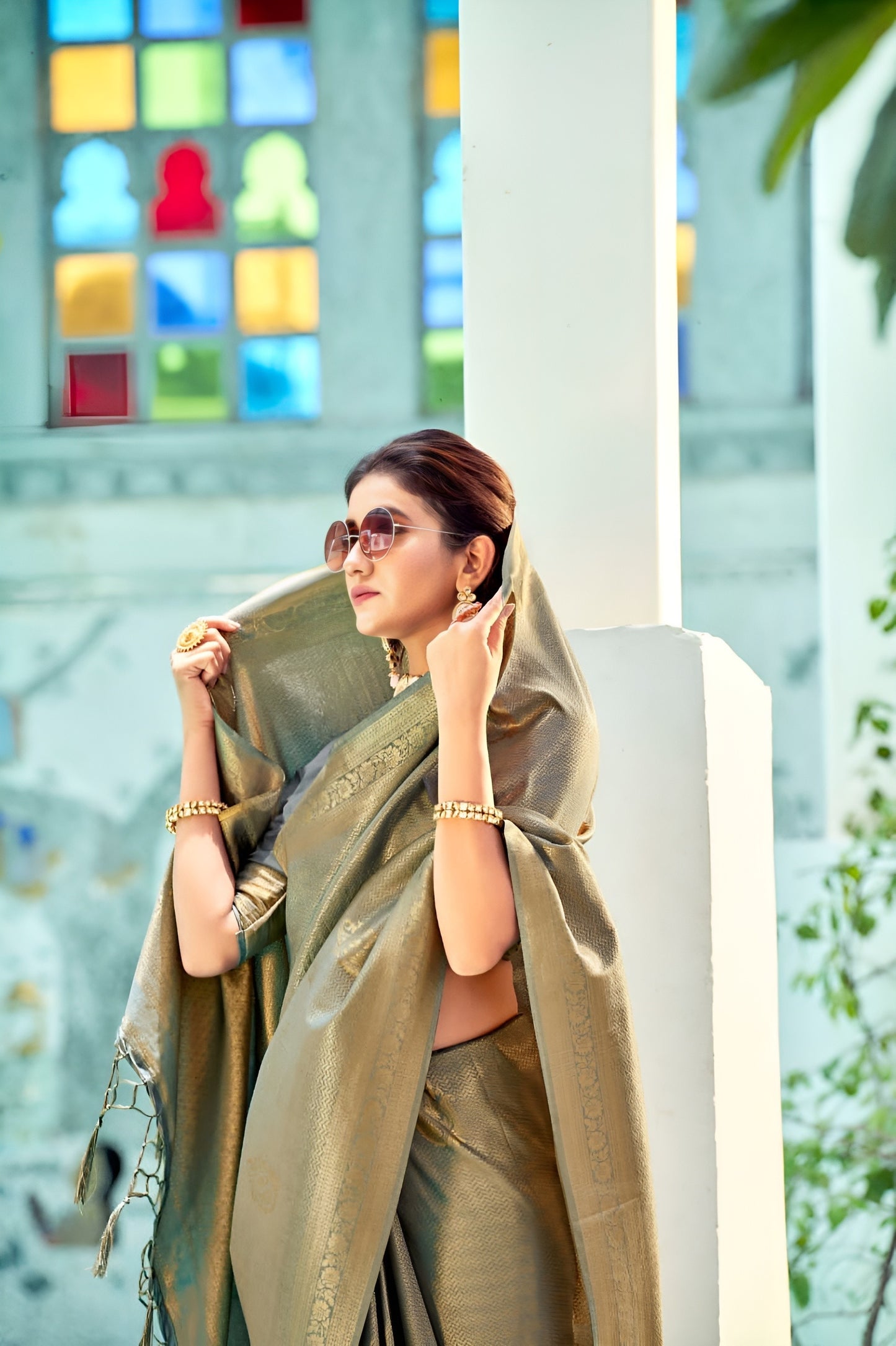 EKKTARA Saree For Women Golden Colour Kanjivaram Silk Saree With Unstitched Blouse