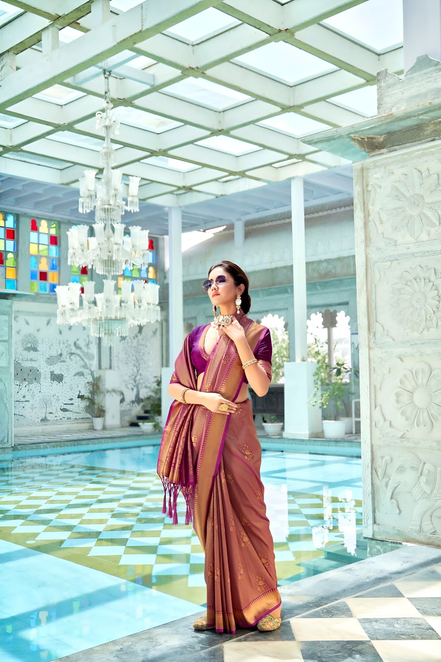 EKKTARA Saree For Women Magenta Colour Kanjivaram Silk Saree With Unstitched Blouse