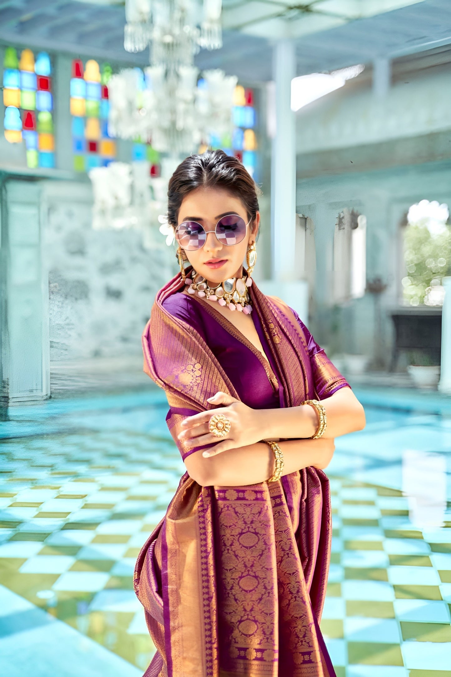 EKKTARA Saree For Women Magenta Colour Kanjivaram Silk Saree With Unstitched Blouse