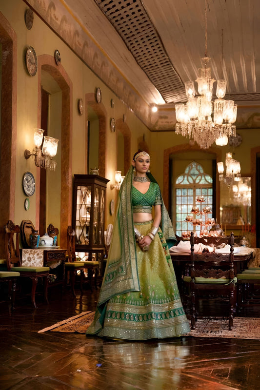 EKKTARA Stitched Designer Turquoise And Blue Shade Lehenga Choli Set