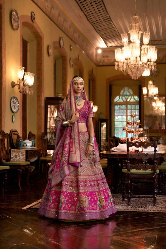 EKKTARA Stitched Designer Fuscia Pink Shade Lehenga Choli Set