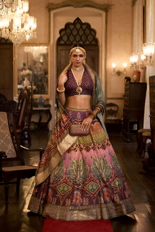 EKKTARA Stitched Designer Pink And Purple Shade Lehenga Choli Set