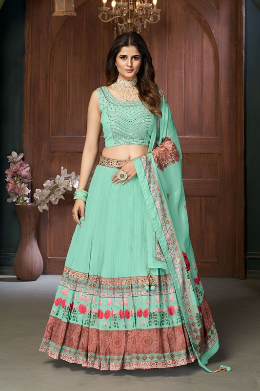 EKKTARA Stitched Sea Green Colour Lehenga Choli Set