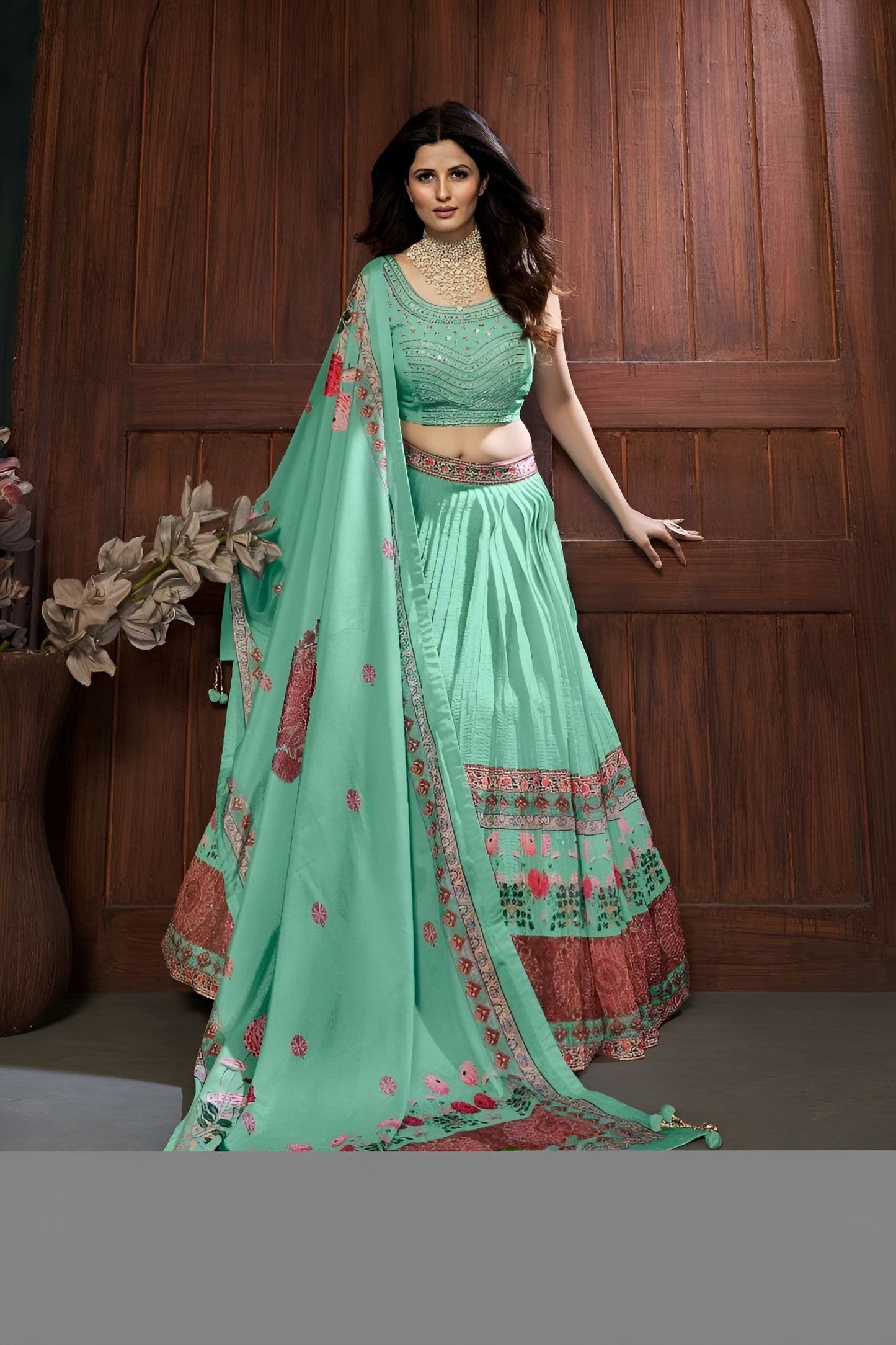 EKKTARA Stitched Sea Green Colour Lehenga Choli Set