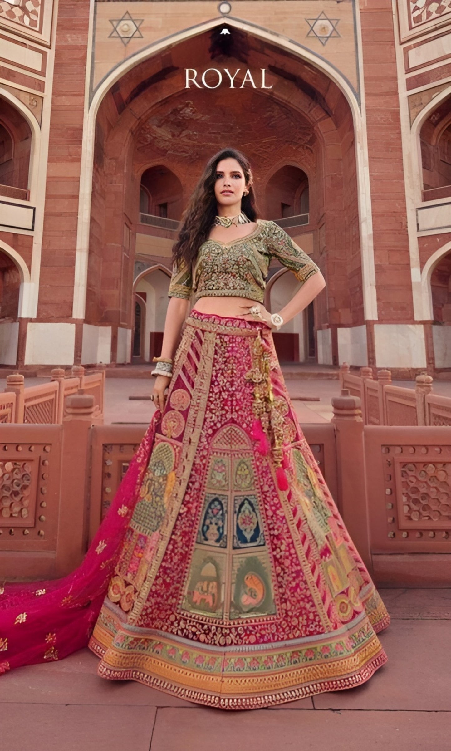 EKKTARA Semi Stitched Designer Pink Multicolour Colour Lehenga Choli Set
