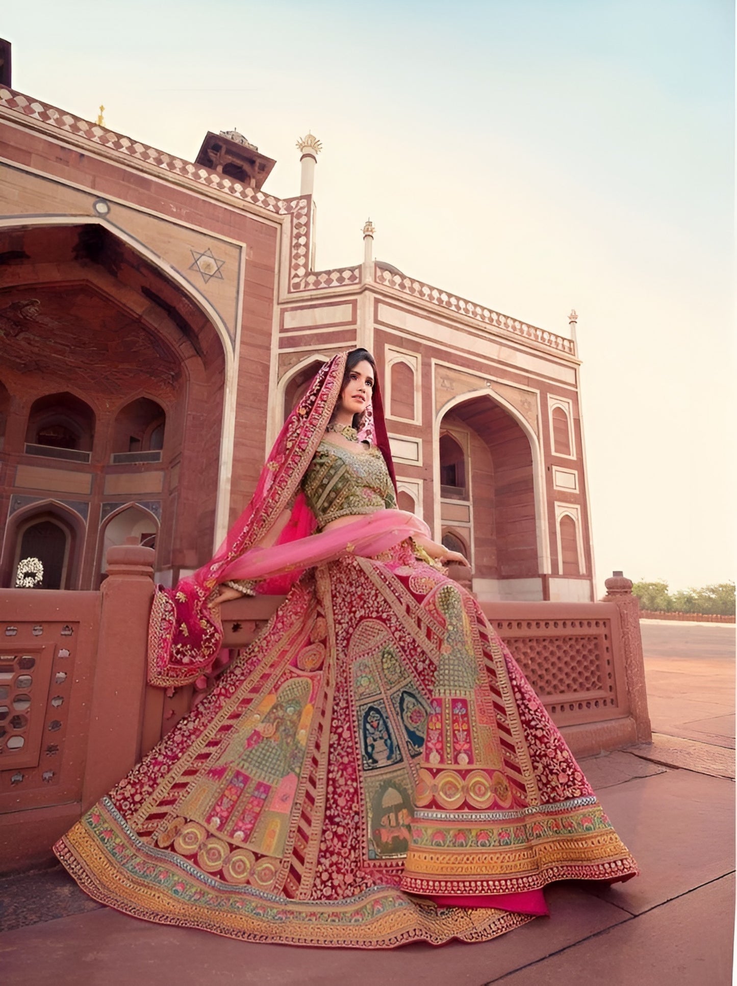 EKKTARA Semi Stitched Designer Pink Multicolour Colour Lehenga Choli Set