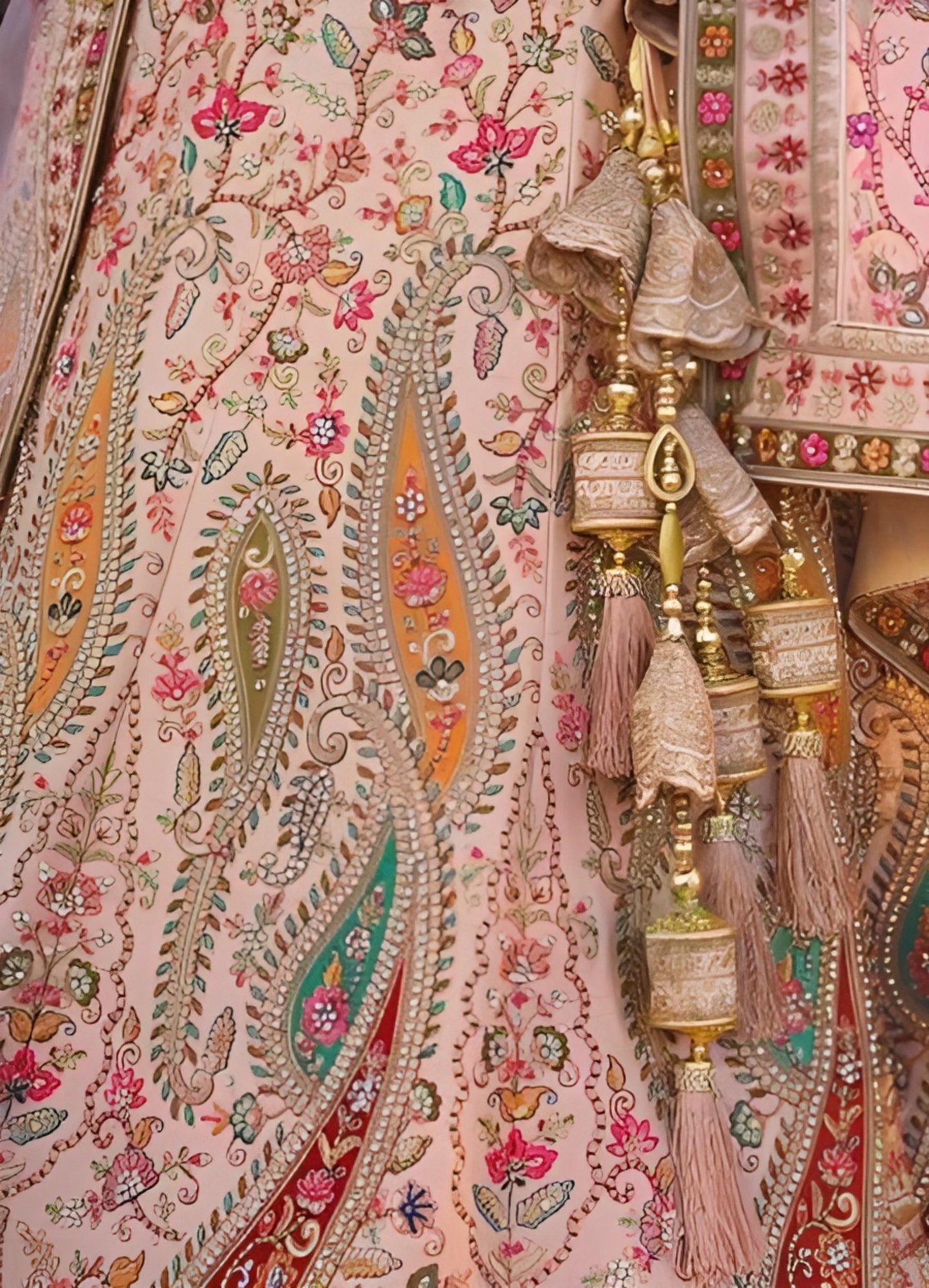EKKTARA Semi Stitched Designer Beige Multicolour Colour Lehenga Choli Set
