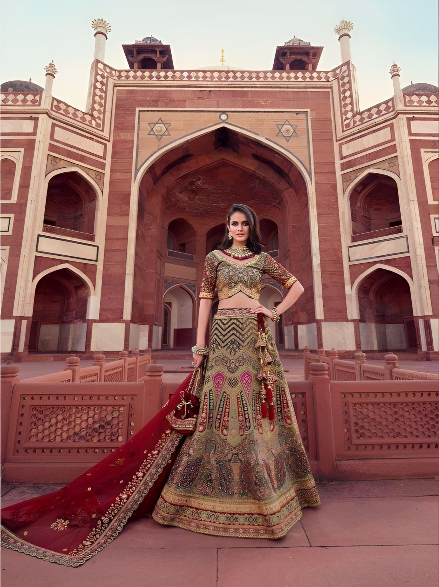EKKTARA Semi Stitched Designer Green Multicolour Colour Lehenga Choli Set