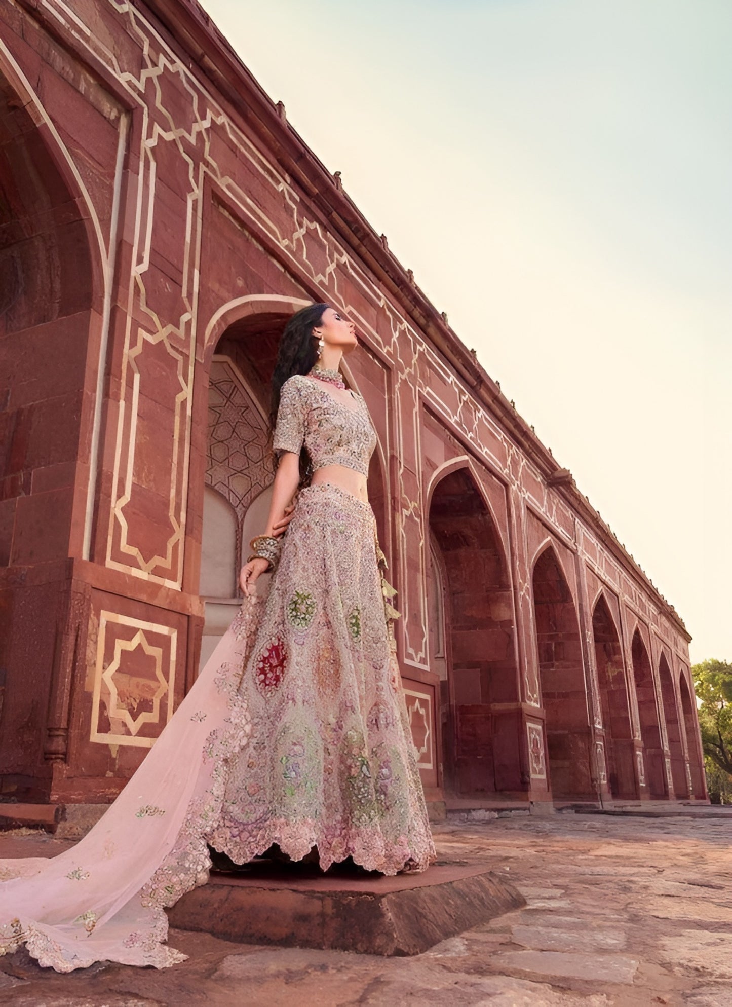 EKKTARA Semi Stitched Designer Charm Pink Multicolour Colour Lehenga Choli Set