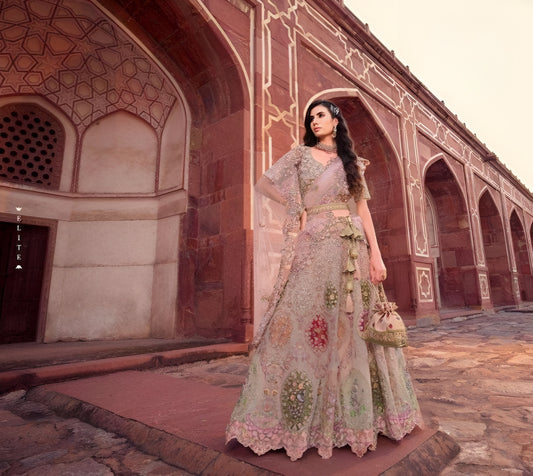 EKKTARA Semi Stitched Designer Charm Pink Multicolour Colour Lehenga Choli Set