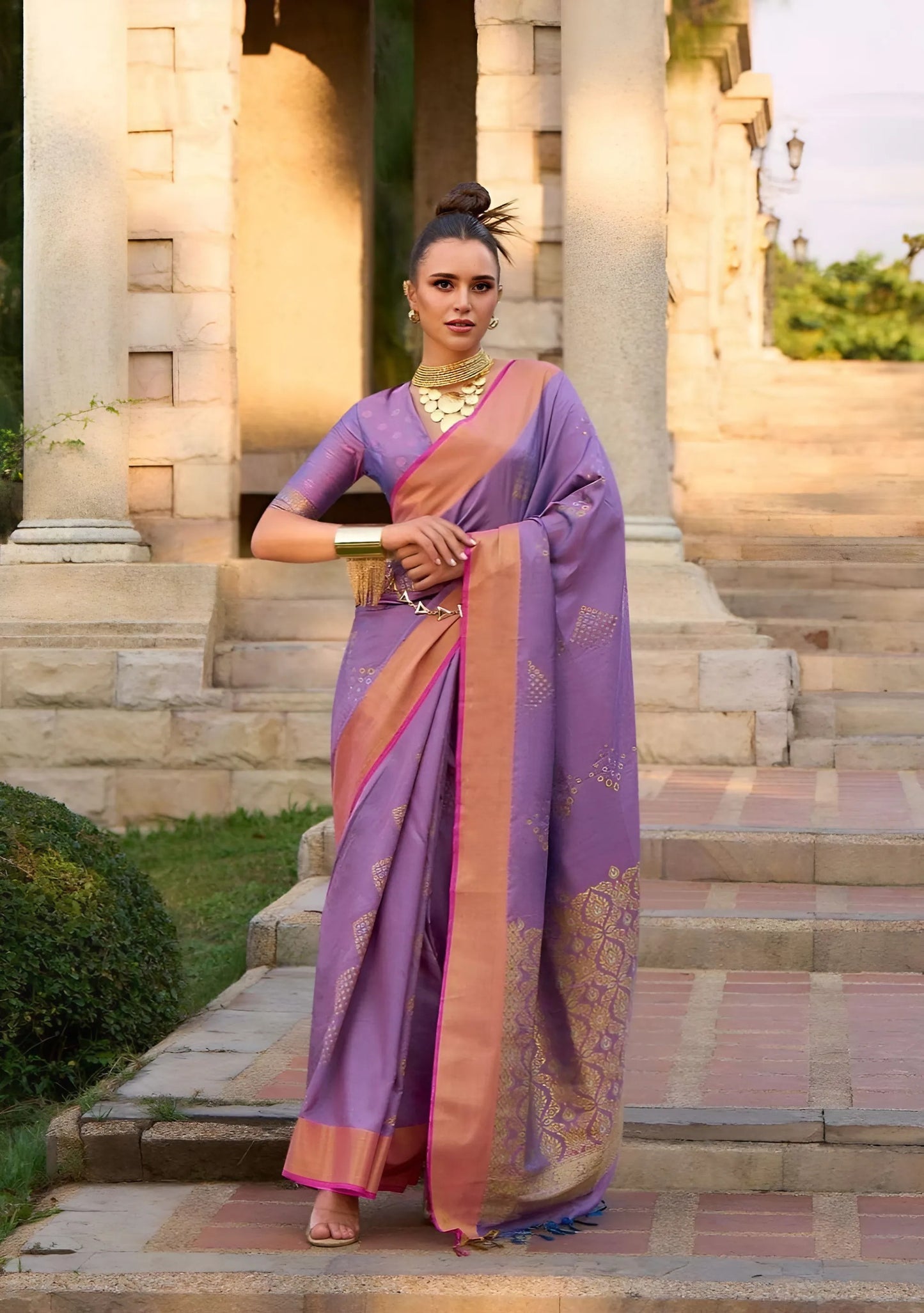EKKTARA Saree For Women Purple Colour Soft Silk Handloom Weaving Saree With Unstitched Blouse
