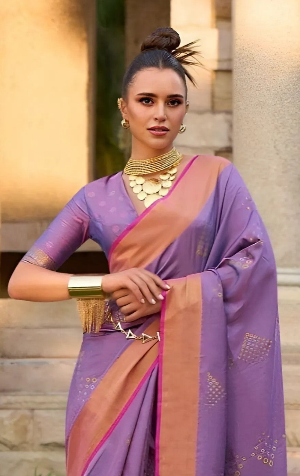 EKKTARA Saree For Women Purple Colour Soft Silk Handloom Weaving Saree With Unstitched Blouse