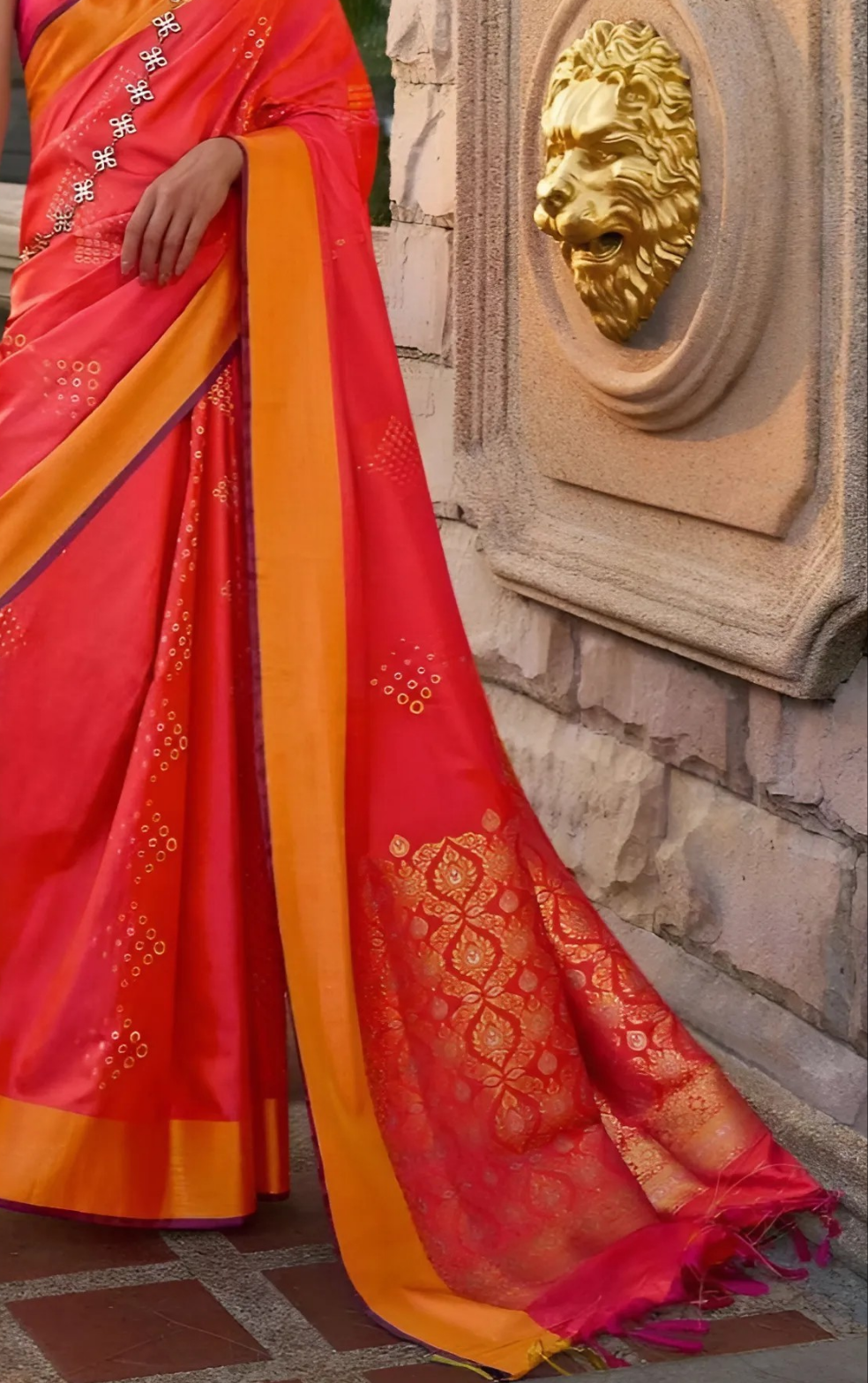 EKKTARA Saree For Women Orange Colour Soft Silk Handloom Weaving Saree With Unstitched Blouse