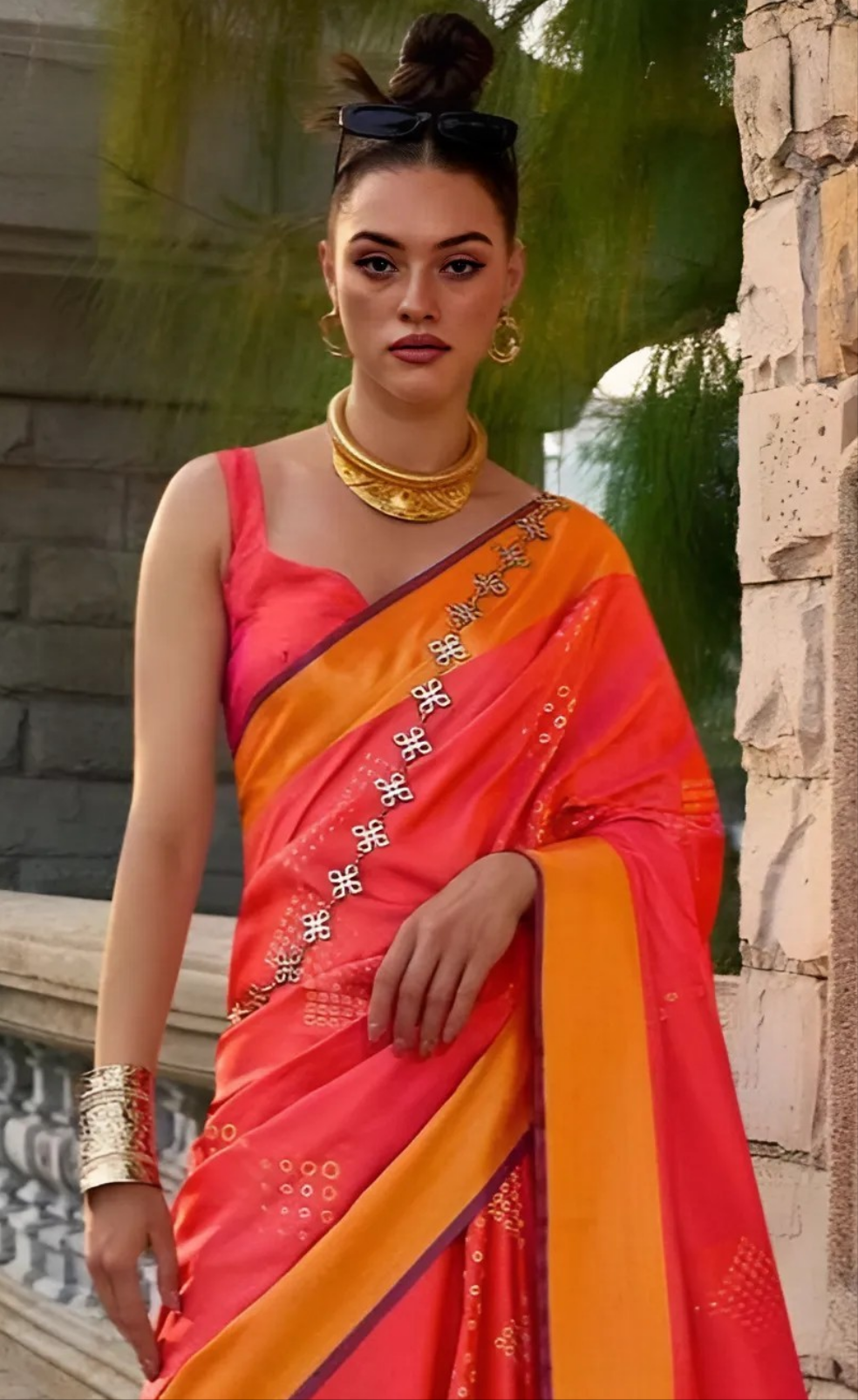 EKKTARA Saree For Women Orange Colour Soft Silk Handloom Weaving Saree With Unstitched Blouse