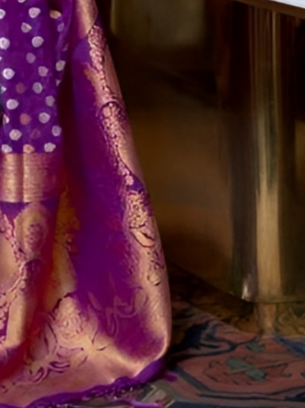 EKKTARA Saree For Women Purple Colour Khadi Copper Zari Weaving Silk Saree With Unstitched Blouse