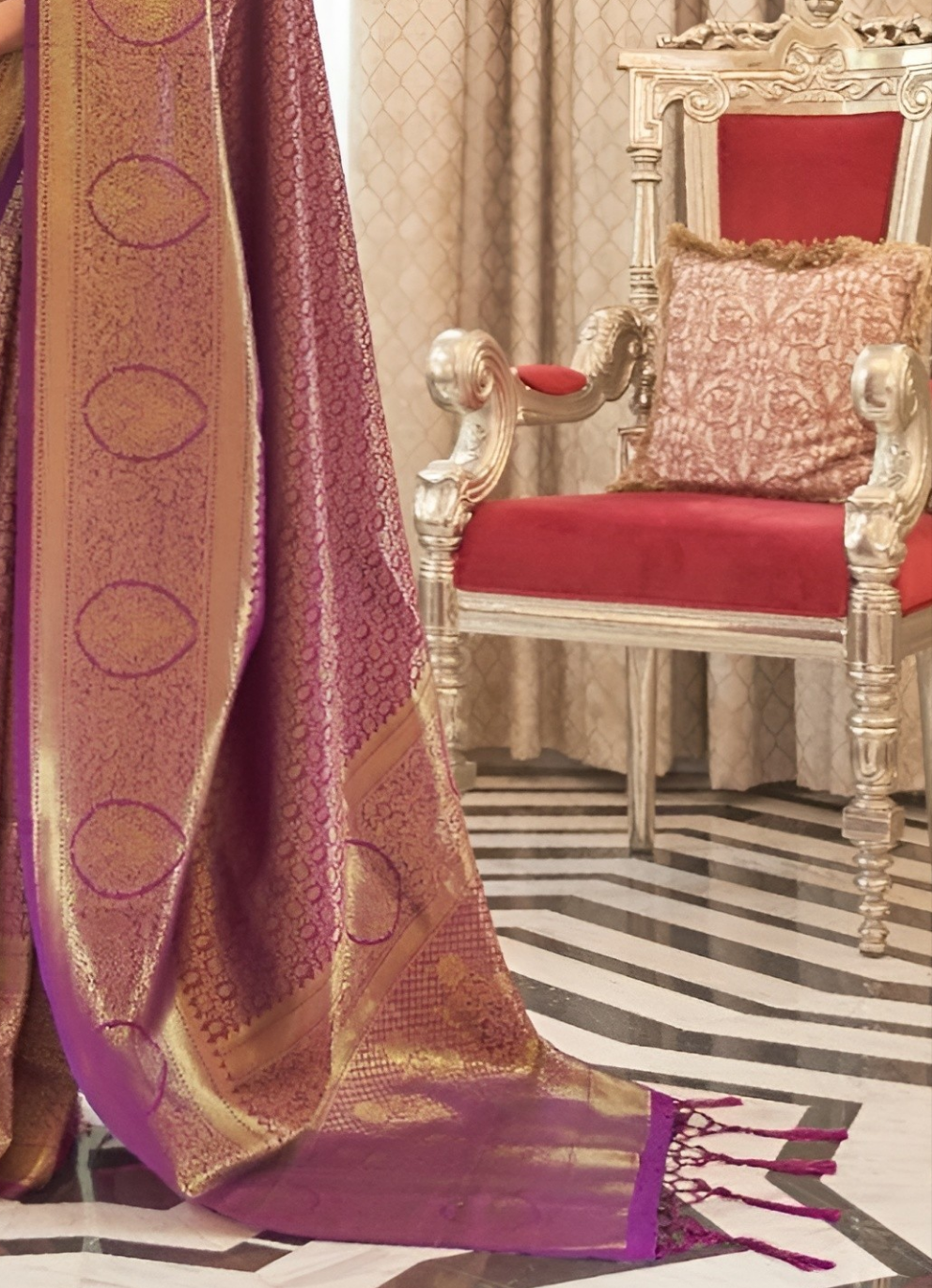 EKKTARA Saree For Women Purple Colour Silk Saree With Unstitched Blouse