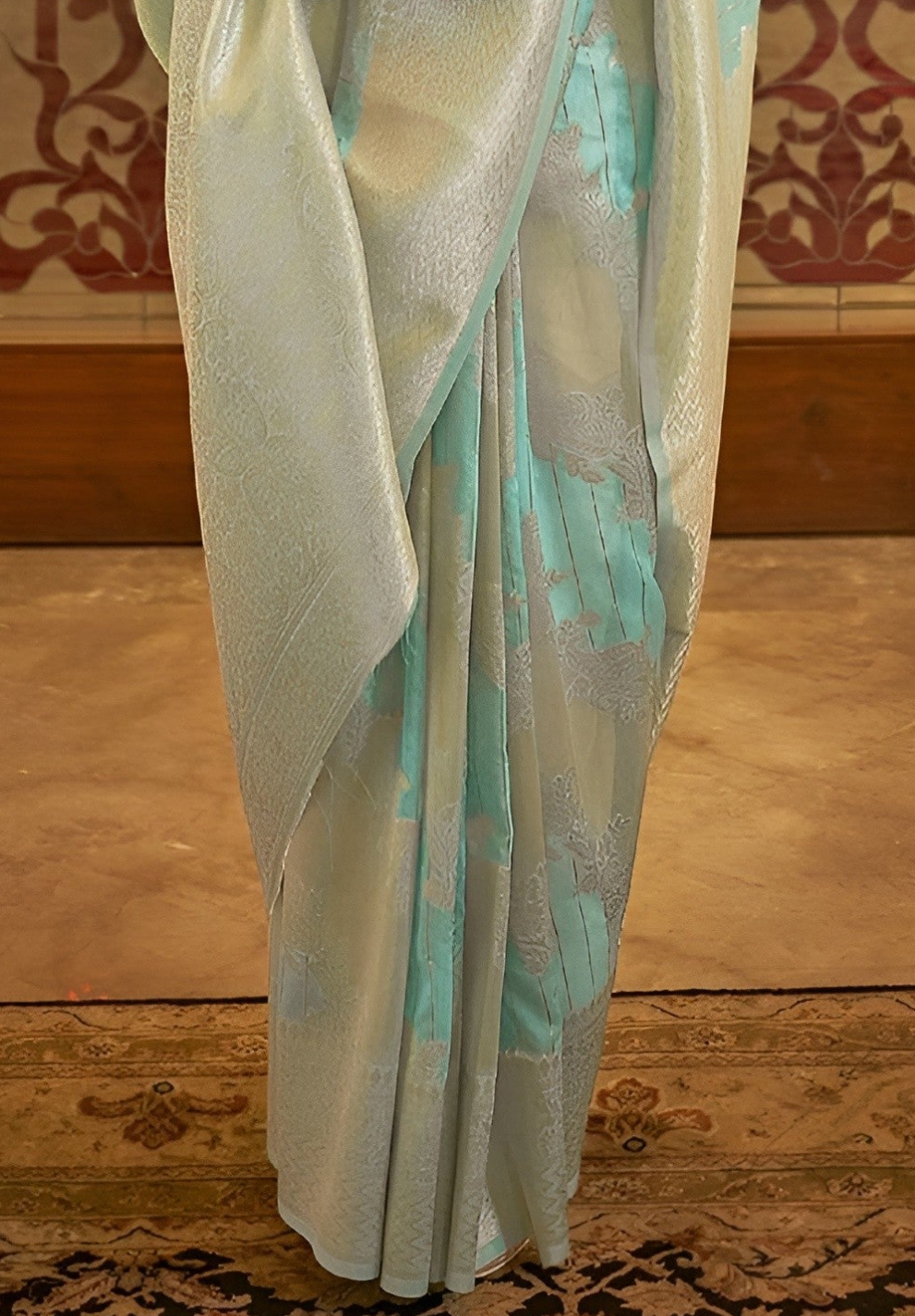 EKKTARA Saree For Women Turquoise Blue Colour Silk Blend Handloom Weaving Saree With Unstitched Blouse