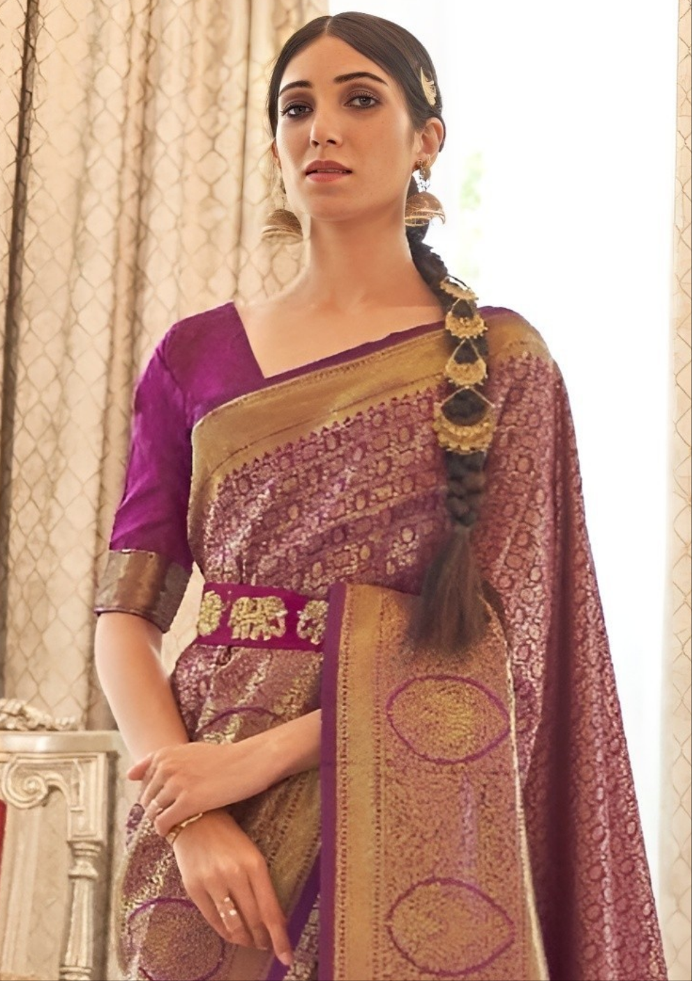 EKKTARA Saree For Women Purple Colour Silk Saree With Unstitched Blouse