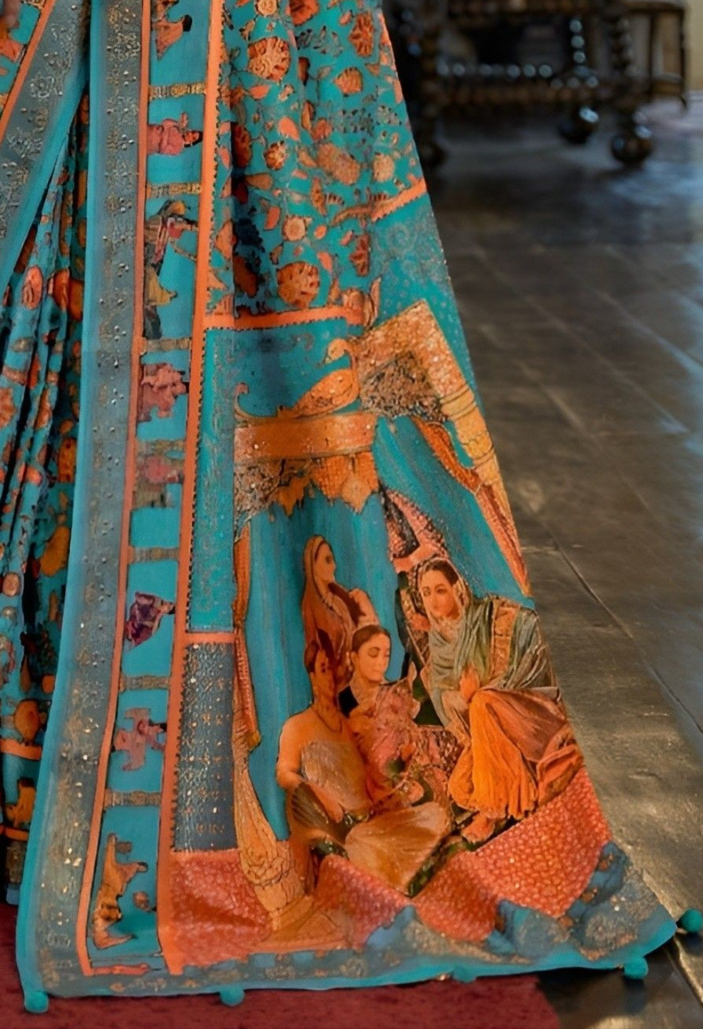 EKKTARA Saree For Women Turquoise Colour Patola Weaving Saree With Unstitched Blouse