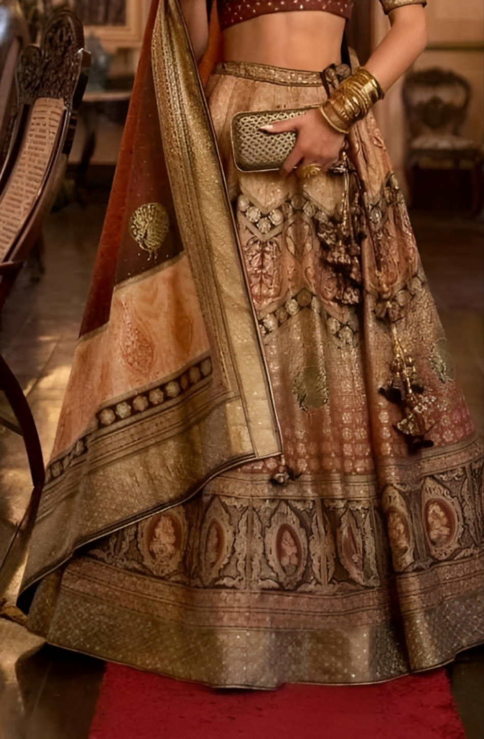 EKKTARA Stitched Designer Walnut And Golden Shade Lehenga Choli Set