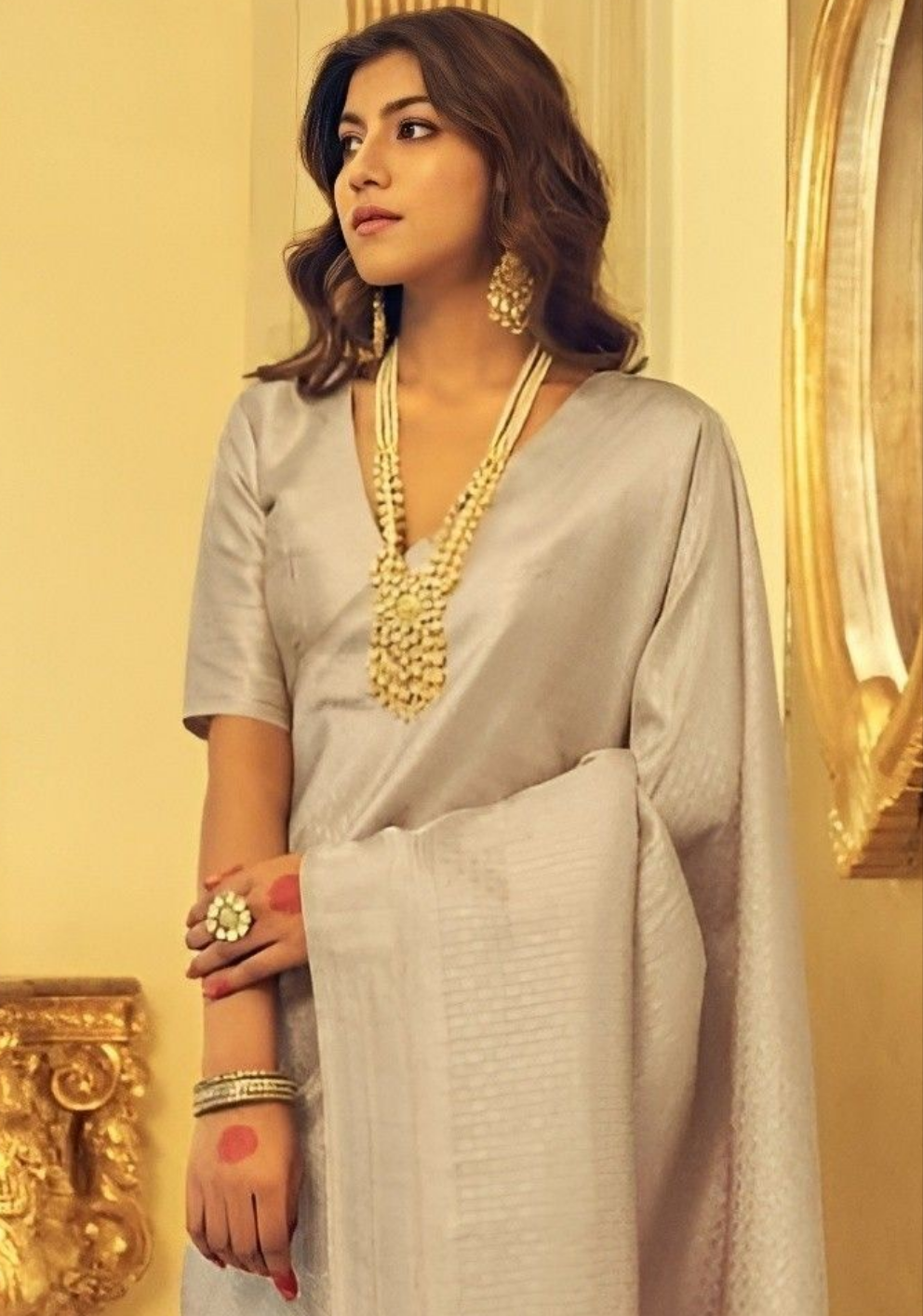 EKKTARA Saree For Women Golden Colour Kanjivaram Zari Silk Saree With Unstitched Blouse