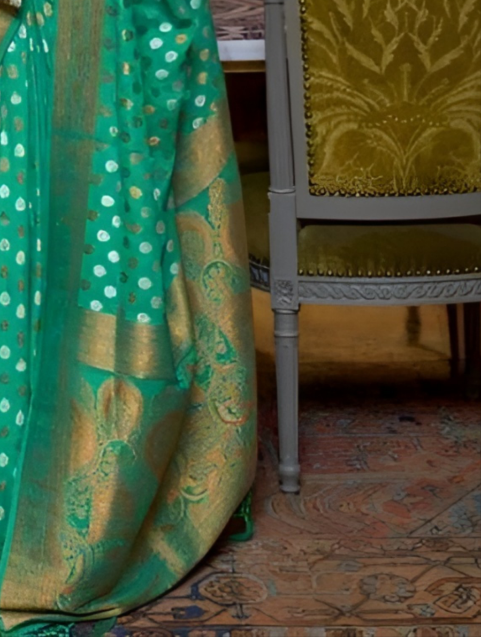 EKKTARA Saree For Women Light Green Colour Khadi Copper Zari Weaving Silk Saree With Unstitched Blouse