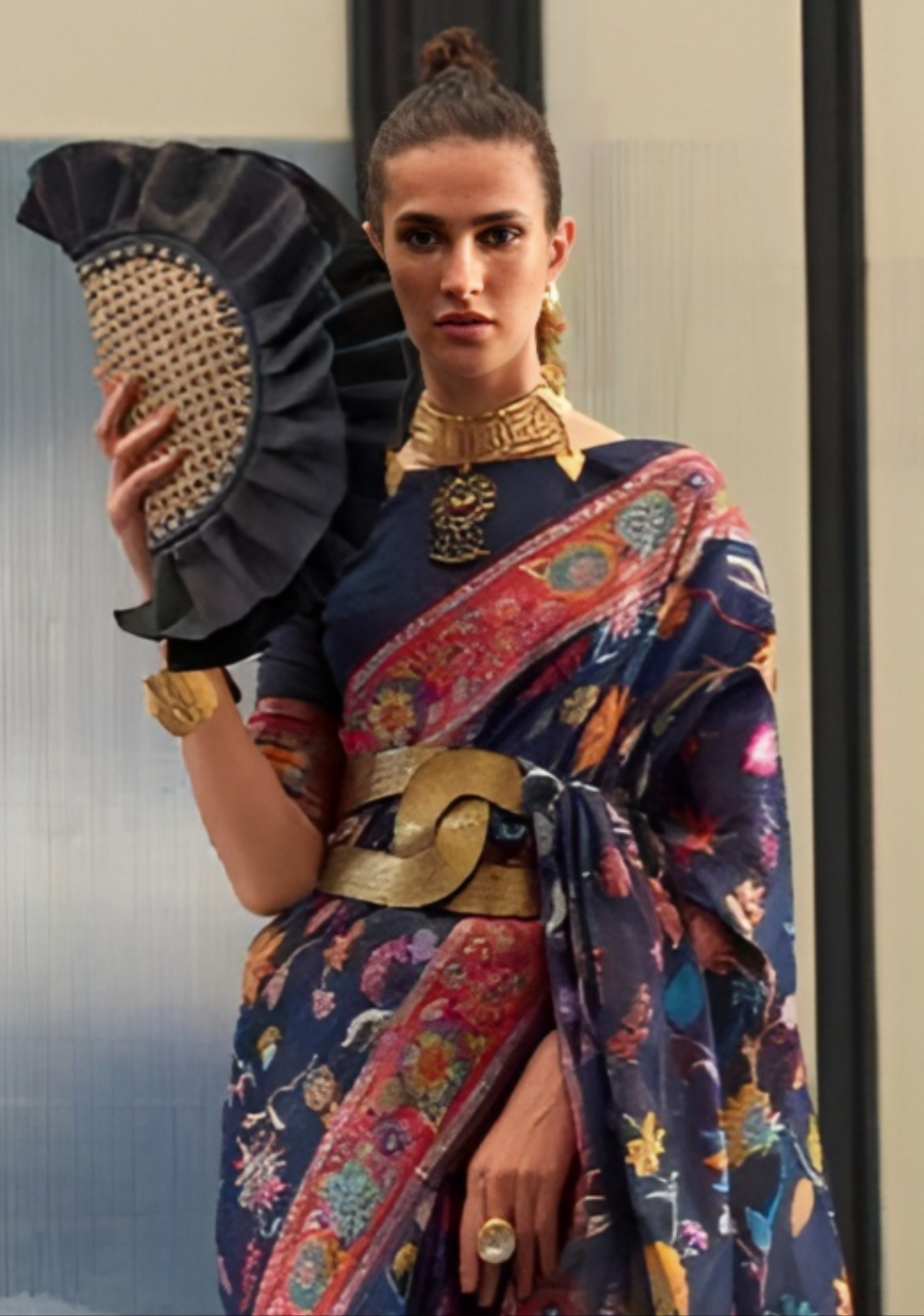 EKKTARA Saree For Women Navy Blue Colour Kashmiri Handloom Weaving Silk Saree With Unstitched Blouse