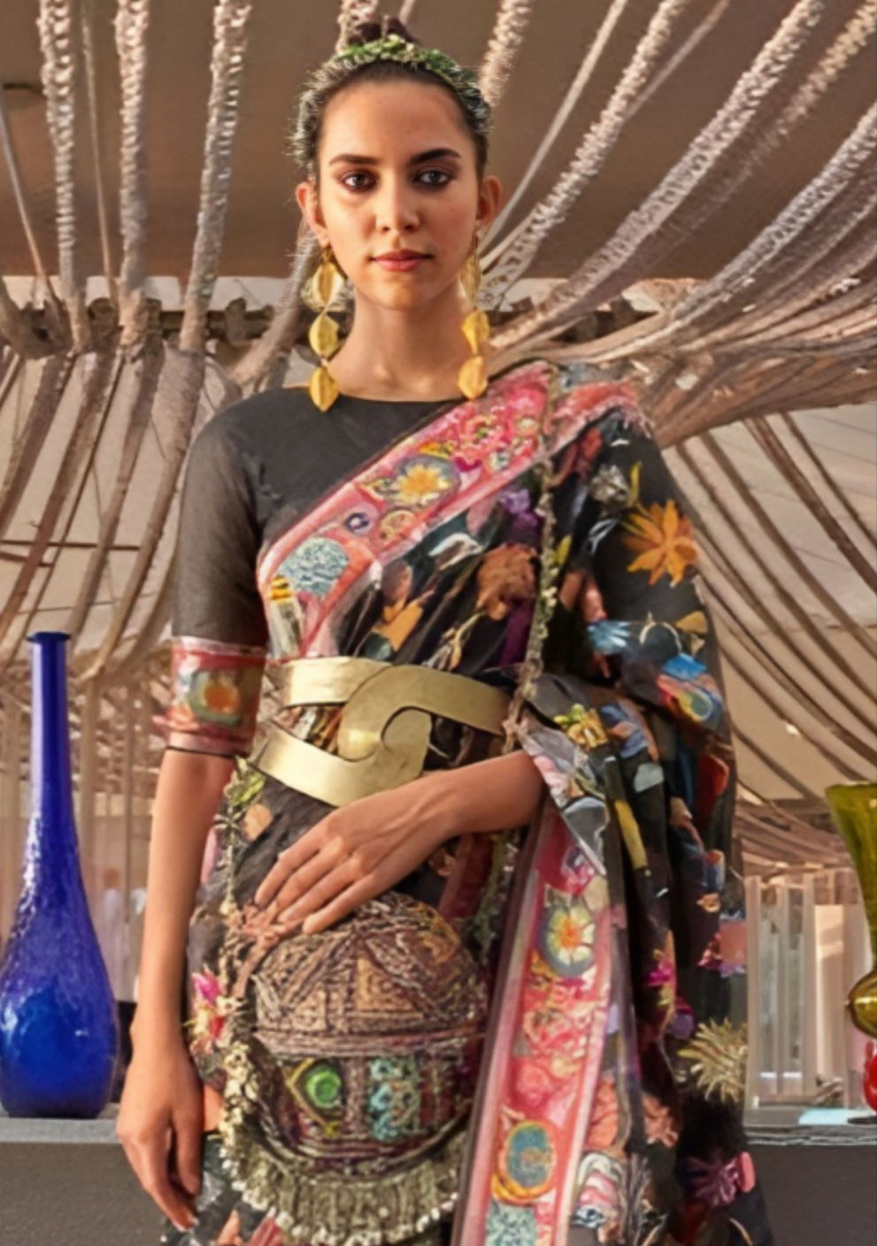EKKTARA Saree For Women Black Colour Kashmiri Handloom Weaving Silk Saree With Unstitched Blouse