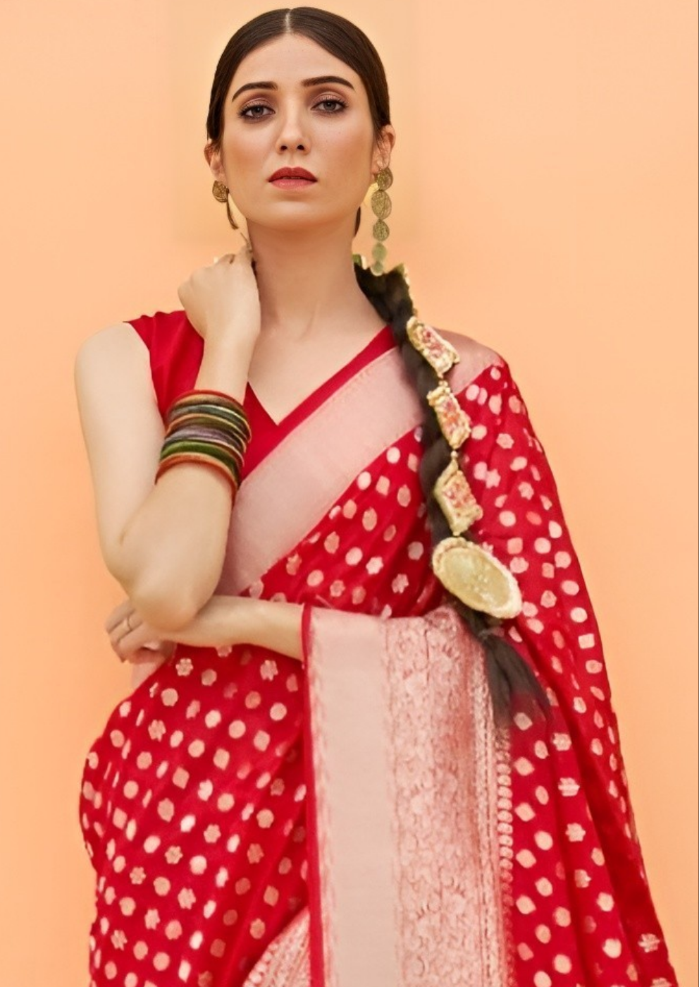 EKKTARA Saree For Women Red Colour Khadi Handloom Weaving Silk Saree With Unstitched Blouse