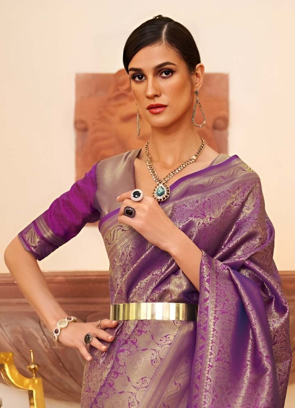 EKKTARA Saree For Women Purple Colour Designer Handloom Weaving Silk Saree With Unstitched Blouse