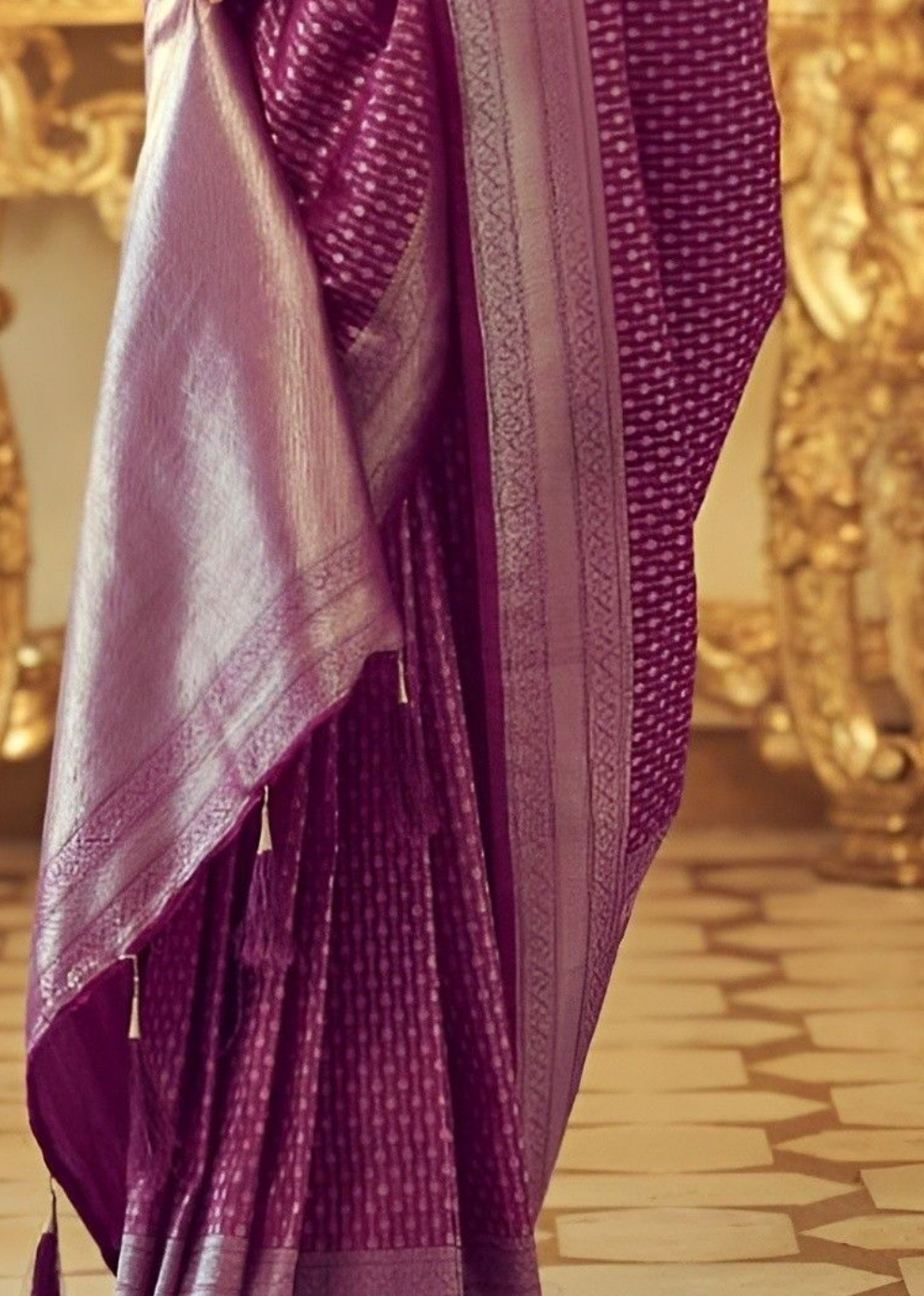 EKKTARA Saree For Women Purple Colour Kanjivaram Zari Silk Saree With Unstitched Blouse