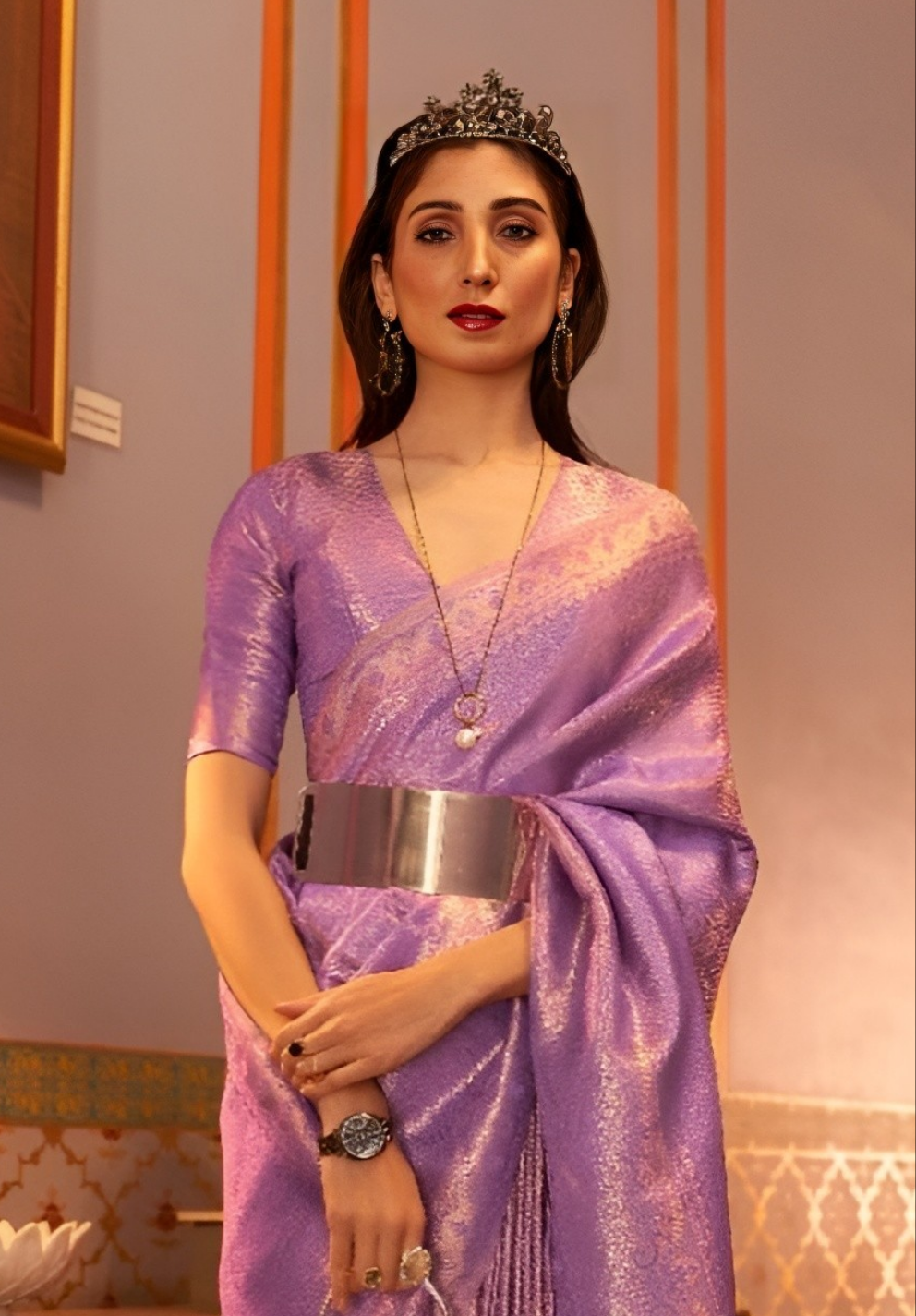 EKKTARA Saree For Women Purple Colour Saree With Unstitched Blouse