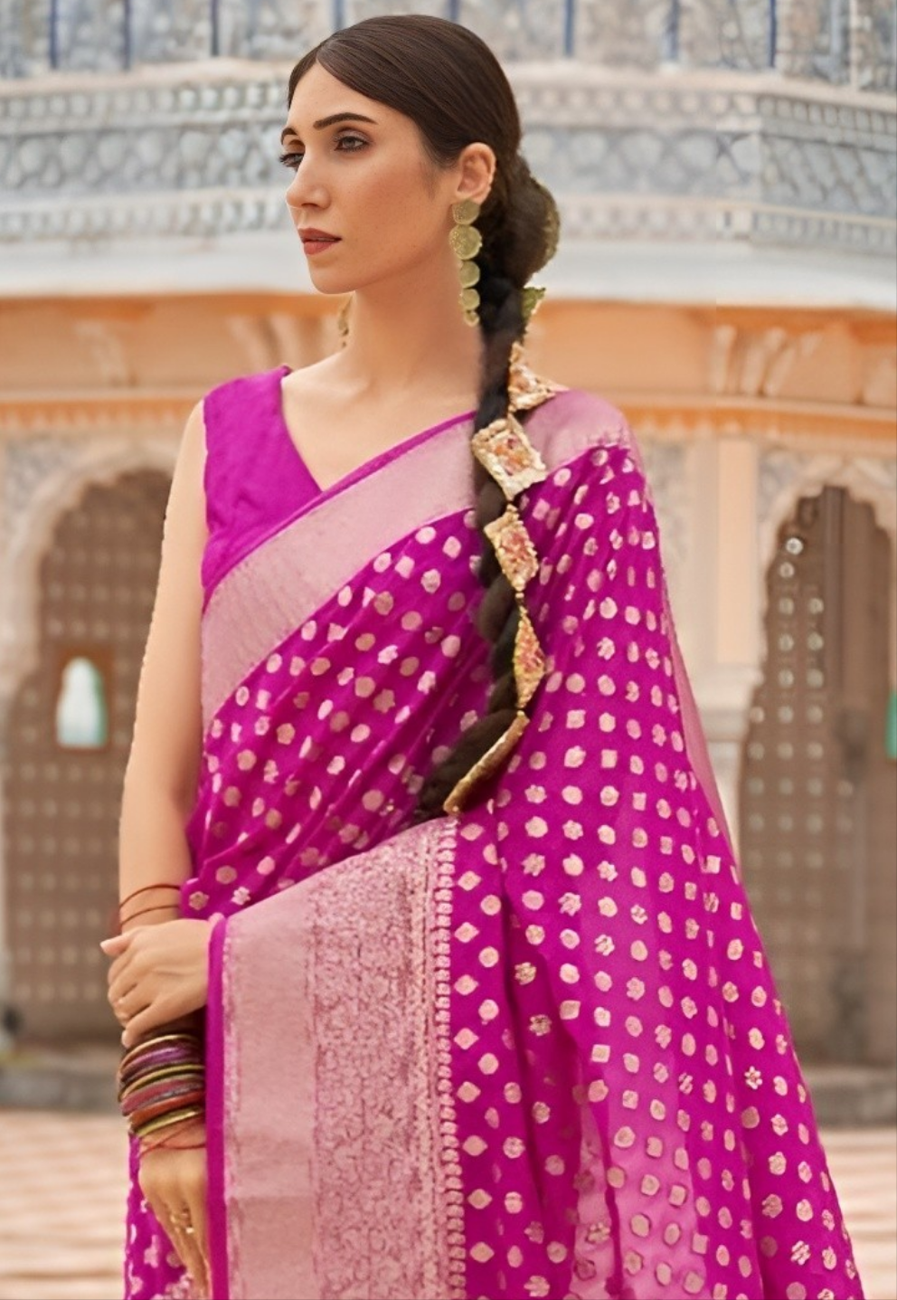 EKKTARA Saree For Women Pink Colour Khadi Handloom Weaving Silk Saree With Unstitched Blouse