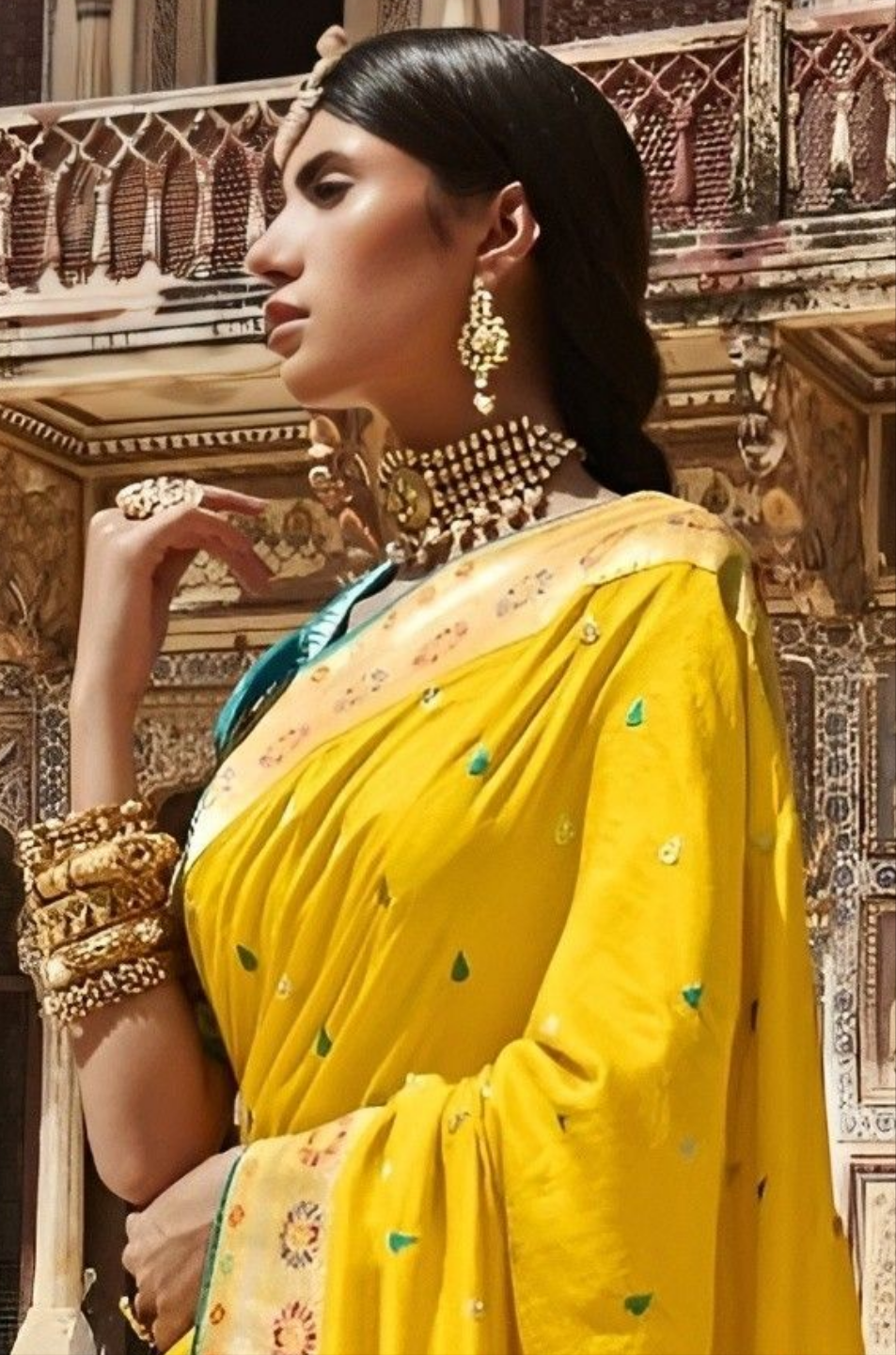 EKKTARA Saree For Women Yellow Colour Designer Paithani Saree With Unstitched Designer Blouse