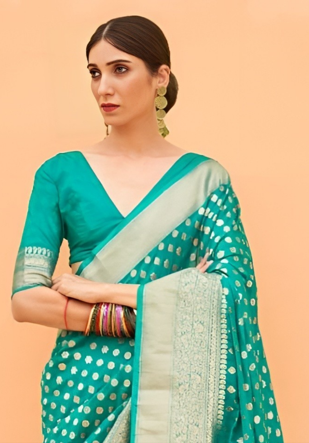 EKKTARA Saree For Women Green Colour Khadi Handloom Weaving Silk Saree With Unstitched Blouse