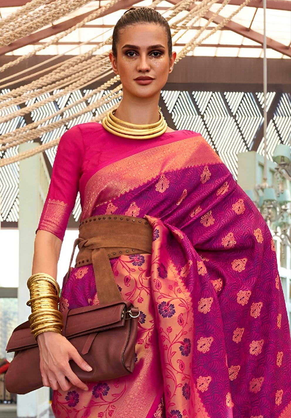 EKKTARA Saree For Women Purple Colour Silk Handloom Weaving Designer Saree With Unstitched Blouse