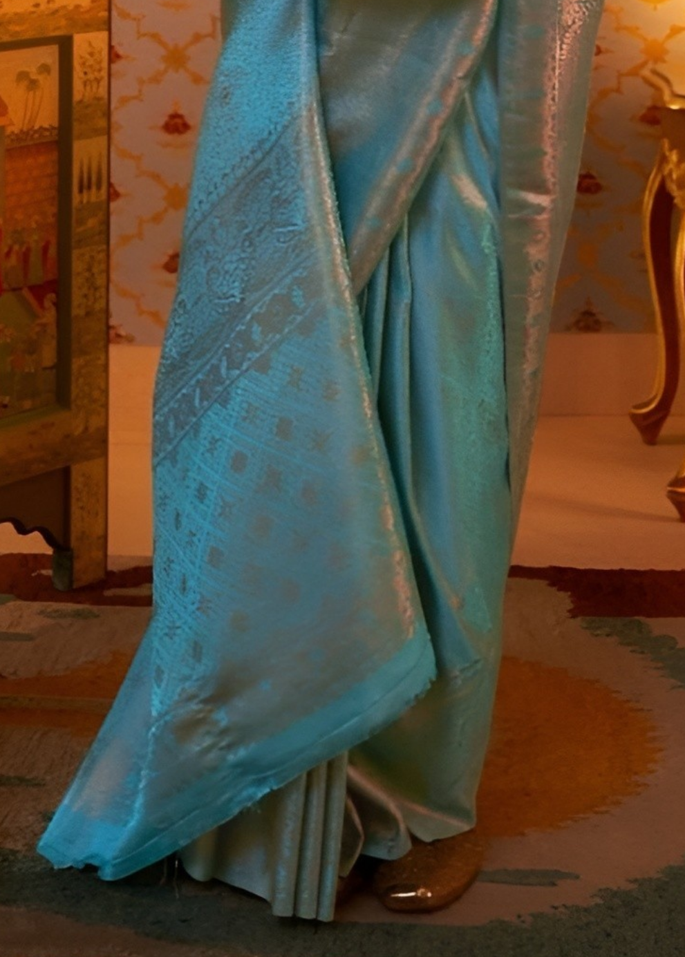 EKKTARA Saree For Women Turquoise Colour Saree With Unstitched Blouse