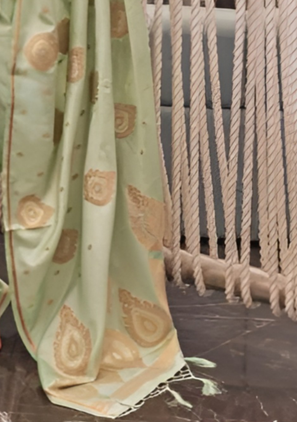 EKKTARA Saree For Women Light Pista Colour Pure Satin Copper Zari Weaving Silk Saree With Unstitched Blouse