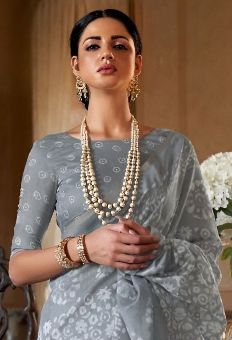 EKKTARA Saree For Women Grey Colour Soft Linen Cotton Saree With Unstitched Blouse