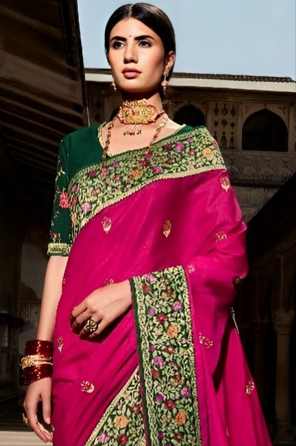EKKTARA Saree For Women Hot Pink Colour Designer Paithani Saree With Unstitched Designer Blouse